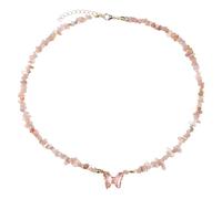 Healing Natural Stone Beaded Necklace Bohemian Crystal Butterfly Necklaces For Women Girls Chip Beaded Choker Meditation Yoga Spiritual Jewelry Gifts Orange Jade