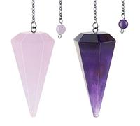 Healing Quartz Reiki Crystal Pendulum for Witchcraft, Divination, Meditation, Chakra Energy Balance (Amethyst & Rose)