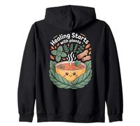 Healing Starts with Plants, Cute Kawaii Cheerful Soup Bowl Zip Hoodie
