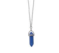 Healing Stone Necklac Fluorescent Glow In The Dark Chain Gift Crystal Quartz Glowing Reiki Luminous Charka Peace Hexagonal Accessory Jewellery Silver Women's Girl's Men Gift (Deep Blue)