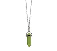 Healing Stone Necklac Fluorescent Glow In The Dark Chain Gift Crystal Quartz Glowing Reiki Luminous Charka Peace Hexagonal Accessory Jewellery Silver Women's Girl's Men Gift (Lime Green)