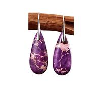 Healing Teardrop Earrings color purple, Purple Sea Sediment Chakra Earrings, Natural Gemstone Dangle Earrings, Inner Peace Meditation Grounding Earrings, Size Around 1 inch