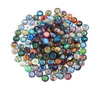 HEALLILY 100pcs Flat Back Glass Cabochons Half Round Mosaic Cabochon for Jewelry Making DIY Crafts 10mm