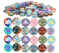 HEALLILY 100Pcs Mixed Round Glass Mosaic Tiles 0.47 Inch Flat Back Patch for Jewellery Making Crafts Decorations Waterproof DIY Supplies