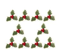 HEALLILY 10Pcs Christmas Red Berries Artificial Holly Berries with Green Leaves Fake Berry Branch for Wreath Arrangement Cake Toppers Wedding Party Decorations(Red)