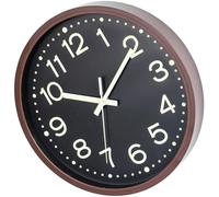 HEALLILY 12 Inch Wood Effect Wall Clock with Arabic Numerals Silent Non-ticking Mute Bedroom Clock Easy to Install Glass round Wall-mounted for Living Room and Kitchen