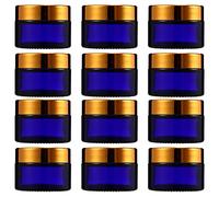 HEALLILY 12pcs 30g Glass Cream Jars with Lids Makeup Refillable Empty Containers for Cosmetics Lotion Cream Kitchen Travel Blue