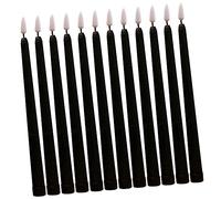 HEALLILY 12Pcs Black Battery Operated LED Taper Candles Flameless Flickering Decorative Lights for Christmas Wedding Table Centerpiece Safe Lightweight Design