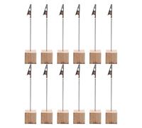 HEALLILY 12pcs Wooden Card Holders with Solid Cube Base, Simple Stylish Memo Clip Stand for Holding Notes and Photos, for Home and Restaurant Use, Beige Synthetic Material