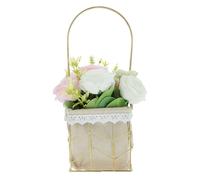 HEALLILY 1pc Realistic Artificial Flower Basket with Simulated Peony Flowers Eco-friendly Metal Handheld Decor in Peach Pink for Wedding Party Banquet Photo Prop Easy Maintenance Floral