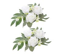 HEALLILY 2Pcs Artificial Rose Candle Rings Floral Centerpieces for Tables Lightweight Romantic Wedding Decorations Home Party Banquet Table Wreaths White