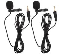 HEALLILY 2pcs Black Clip on Microphone for Laptop and Phones with 4-pole 3.5mm Plug, Copper Material, High Sensitivity and Wide Range of Applications for Live Broadcasts and Interviews