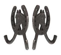 HEALLILY 2pcs Cast Iron Horse Head and Horseshoe Coat Hooks Vintage Decorative Wall-Mounted Hat and Coat Hangers for Home Wedding Decoration