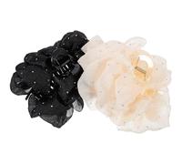 HEALLILY 2pcs Chiffon Claw Hair Clips with Rhinestone Bowknot Large Claw Clips for Thick and Thin Hair for Women Beige Black