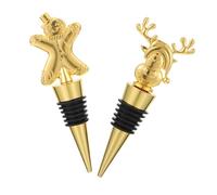 HEALLILY 2pcs Christmas Bottle Stoppers Reusable Metal Wine Plugs with Reindeer and Gingerbread Man Designs Leakproof Airtight Seal for Standard Bottles Holiday Party Favor to Preserve