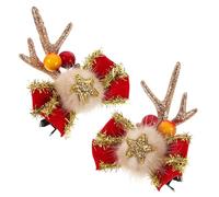 HEALLILY 2pcs Christmas Hair Clips with Deer Antlers and Star Bowknot Lightweight Festive Accessories for Women and Girls for Holiday Parties and Photo Props