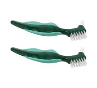 HEALLILY 2pcs Heavy Duty Denture Brush Double Sided Compact Dual Head Design with Comfortable Grip Easy Debris Removal for Seniors and People with Limited Mobility Travel and Daily Use