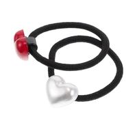 HEALLILY 2pcs High Elasticity Heart-shaped Hair Ties for Thick Hair Red and White Ponytail Holders No-damage Suitable for Valentine’s Day and Daily