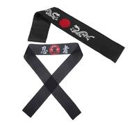 HEALLILY 2pcs Japanese Headband Black Polyester Samurai Headband with Traditional Japanese Style, Firmly Fixed and Not Easy Slipping, for Ninjas and Sushi Chef Use