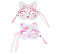 HEALLILY 2pcs Japanese Style Cat Masks for Cosplay and Holiday Occasions, Decorative Plastic Half Face Masks, Convenient to Wear, Unique Anime-inspired Design