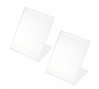HEALLILY 2pcs Sign Holder L Sign Plastic Display Stand with Slant Back Design Easy Paper Insertion for Retail Store and Wedding