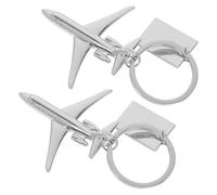 HEALLILY 2pcs Silver Airplane Shaped Metal Keychains Creative Aviation Keyrings for Backpack Bag Ornament Travel Present