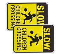 HEALLILY 2pcs Slow Crossing Caution Signs for Streets and Playgrounds High-visibility Iron Traffic Warning Signs for Neighborhood Driving