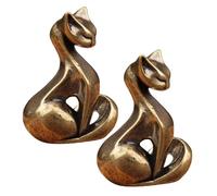 HEALLILY 2pcs Vintage Brass Cat Statue Retro Handcrafted Metal Animal Sculpture Decor Wear Resistant Realistic Animal Craft Figurines for Bookshelf Home Decor