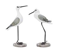 HEALLILY 2pcs Wooden Seagull Figurine Mediterranean Style Coastal Nautical Bird Statue Ornaments Nautical Woodcarving Statue Home Table Decoration (Light Brown)