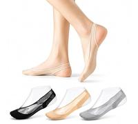 HEALLILY 3 Pairs No Show Sling Back Socks, Ultra Low Cut Liner, Non Slip Ice Silk Half Foot Covers, Breathable Toeless Forefoot Cushions, Elastic Invisible Toecap Hosiery for Heels Flats Pumps