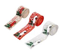 HEALLILY 3 Rolls Christmas Ribbon for Craft Projects and Box Packaging, Assorted Colour Cloth Xmas Ribbon Decoration Festive Design, Creative Wrapping Material Adds A Touch of Christmas
