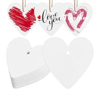HEALLILY 30Pcs 40Mm White Wooden Heart Pendants with Pre-Hole and Rope, Eco-Friendly Heart Shape Wood Crafts for Wedding, Party Decorations and DIY Hanging Ornaments