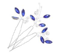 HEALLILY 3pcs Blue Rhinestone Hair Forks for Women, Decorative Copper Wire Hairpins with Pearl Accents, Stylish and Elegant Hair Accessories for Role Plays and New Year's Parties