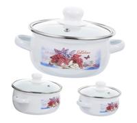 HEALLILY 3pcs Enamel Small Pot with Double Handles Flat Bottom Stew and Soup Stockpots Ergonomic Scald Cooking Pots for Home Kitchen and Restaurant Use Easy Clean Design