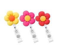 HEALLILY 3pcs Flower Shaped Nurse Badge Holders with Rotating Clip and Key Chain, Elasticity Design, Stainless Steel and Pp Material, for Office Staff and Factory Workers
