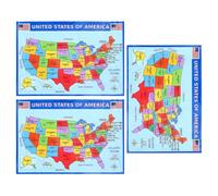 HEALLILY 3pcs Usa Map Poster for Laminated United States Wall Chart with High-definition Printing and UV Paper Material, Educational Tool for Bedroom and Home Decor