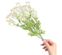 HEALLILY 3pcs White Artificial Chamomile Flowers with Flocking and Plastic Material for Long Term Display, Bright and Vivid Colour, Elegant Style for Living Room Home Decoration