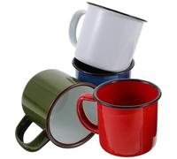 HEALLILY 4 Pcs Enamel Mug Beverage Cup Hot Pot Cup Vintage Style Heat-Insulated Handle Comfortable Hand Feel Round Rim Mixed Colour for Dining Random Color