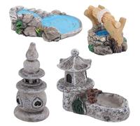 HEALLILY 4pcs Chinese Style Mini Tower Ornament Set Resin Mini Model Decor Not Easy be Broken or Deformed