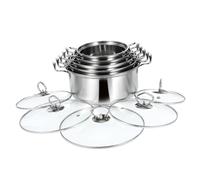 HEALLILY 5 Sets Stainless Steel Stockpots with Tempered Glass Lids Induction Compatible Cooking Pot Set for Soup Stew Porridge Non Slip Heat Resistant Handles Multiple for Kitchen Use