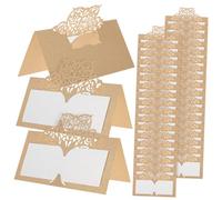 HEALLILY 50pcs Vintage Love Hollowed Out Paper Place Cards for Wedding Party Creative Beige Golden Seat Name Cards for Banquet Engagement Birthday Cafe and Restaurant Table Settings