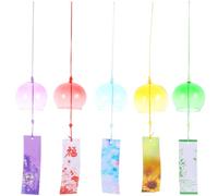 HEALLILY 5pcs Colorful Glass Wind Chimes Japanese Style Delicate Wind Bells Hanging Decor Home Decoration Supplies Gift for Window or Balcony
