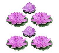 HEALLILY 6pcs Artificial Floating Lotus Lilies Set, Plastic Pond Plants 4 Large and 2 Medium Violet Flowers, Water Pond Accessories for Home and Garden Decoration