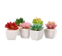 HEALLILY 6pcs Artificial Succulent Plants with Pot, Mini Simulation Succulents in Ceramic and Pvc, Realistic Touch, for Decorating Small Spaces and Desks, Modern Style Home Office Décor