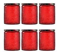 HEALLILY 6pcs Embossed Glass Candle Container with Lid Empty Candle Jars for Making Candle DIY Craft Red