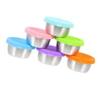 HEALLILY 6pcs Stainless Steel Dipping Cups with Silicone Lids 50ml Reusable Sauce Containers to Decorate Your Dining Table and Food Store Storage