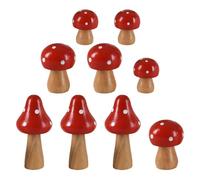 HEALLILY 9pcs Red Wooden Mushroom Shaped Micro Landscape Ornaments for DIY Decoration and Scene Decoration, for Bookshelves and Windowsills Delicate and Unique Style