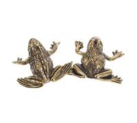 HEALLILY Antique Golden Brass Toad and Frog Figurine Compact Brass Craft Statues for Home Office Decor Detailed Feng Shui Money Toad Sculpture for Wealth and Prosperity