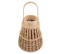 HEALLILY Boho Lantern Small Bamboo Candle Holder with Handle Lightweight Khaki Decorative Lantern for Tabletop Centerpiece and Shelf Display Rustic Home Decor