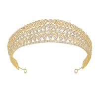 HEALLILY Bridal Hair Accessory for Wedding and Engagement Chic and Elegant Design Wedding Crown Tiara with Golden Rhinestone Jewelry Embellishment, Zinc Alloy Material